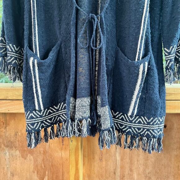 Joie Soft Navy And White Fringe Trim Cardigan Sweater Size M - Picture 3 of 9